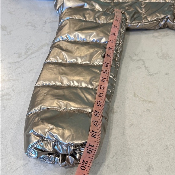 Puffer Jacket Winter Women Warm Quilted Bubble Fur Hood Coat Medium Gold Shimmer - Picture 13 of 16